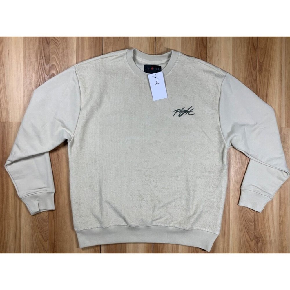 Air Jordan Flight Heritage Men’s Size L Beige Olive Green Crew Sweatshirt